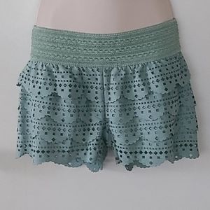 Green Faux Suede Layered Shorts